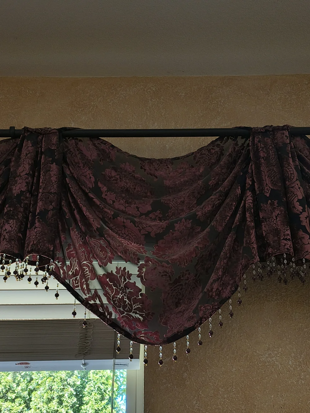 JCPenney Plum Floral Beaded Valance Set of 3 NEW